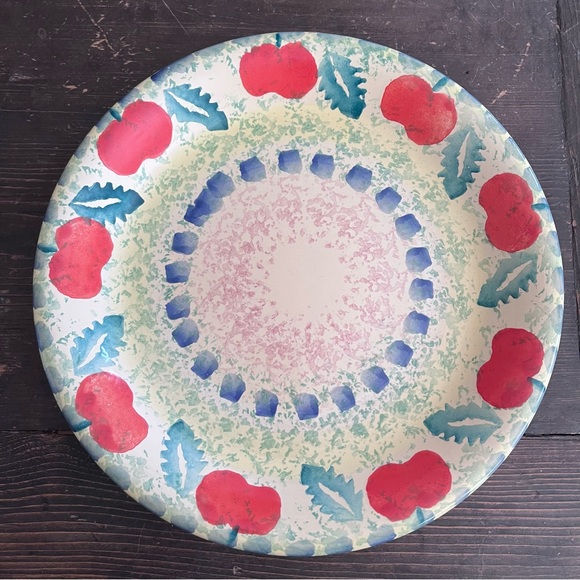 Vintage Crate & Barrel Italy Handpainted Tomato/Apple Leaf Print Ceramic Plate - Picture 6 of 6